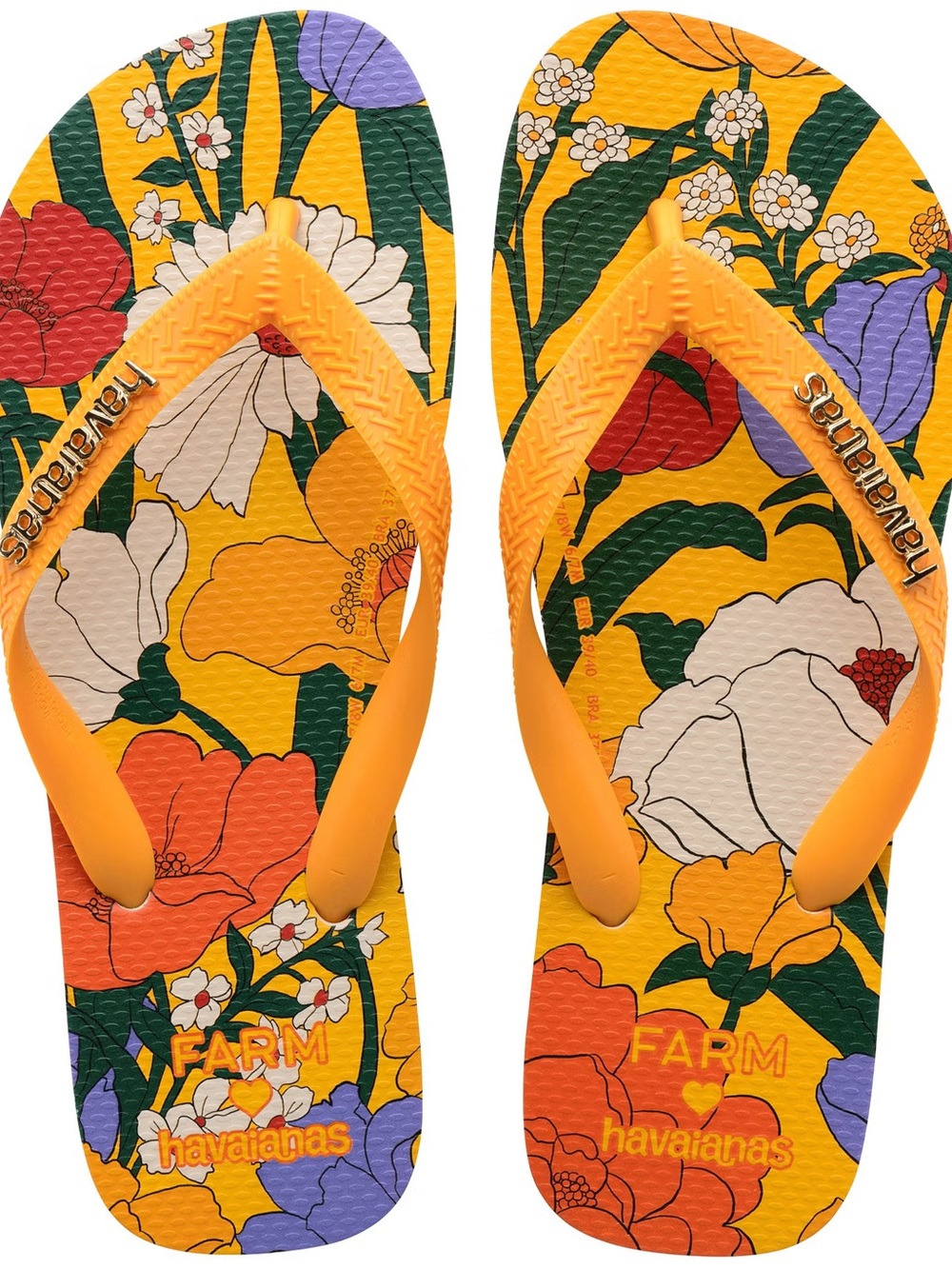 Farm Rio Anthropologie Havaianas Floral Flip Flops - Yellow & Orange Straps